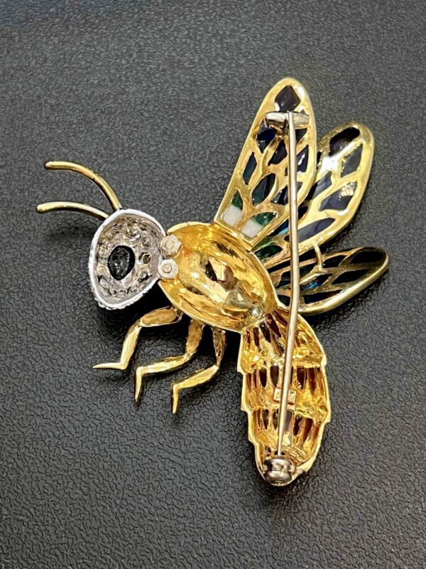 Broche « abeille » en or 18K, pierres précieuses et émail – Image 10