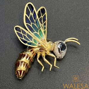 Broche « abeille » en or 18K, pierres précieuses et émail