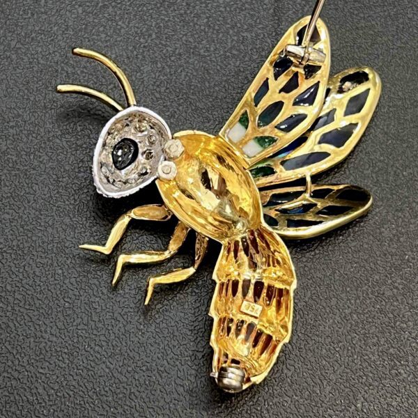 Broche « abeille » en or 18K, pierres précieuses et émail – Image 8