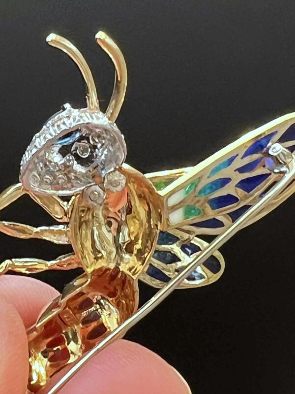 Broche « abeille » en or 18K, pierres précieuses et émail – Image 5