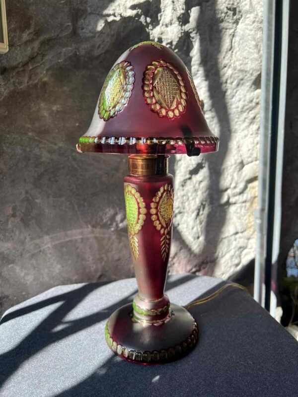 Cristal Val Saint Lambert Lampe « champignon » en cristal teinté urane