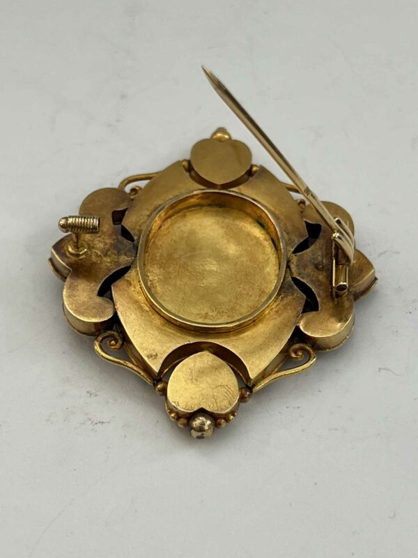 Broche « deux colombes » en micromosaïque et or jaune 21K – Image 13