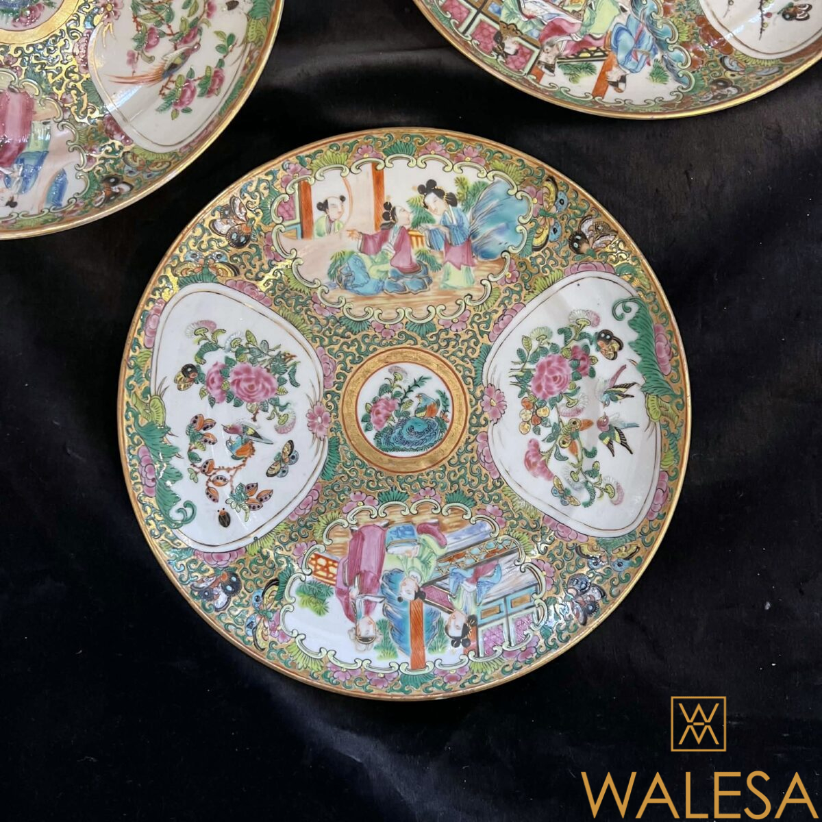 Canton - porcelaine de Chine- Famille rose - 12 assiettes – Image 8