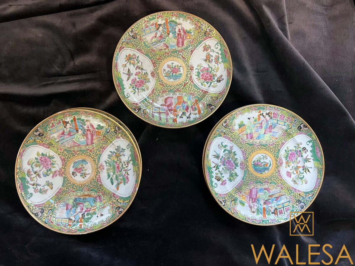 Canton - porcelaine de Chine- Famille rose - 12 assiettes – Image 4