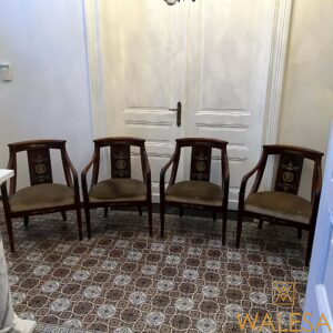 4 fauteuils gondoles à accotoirs d’époque Empire en acajou.