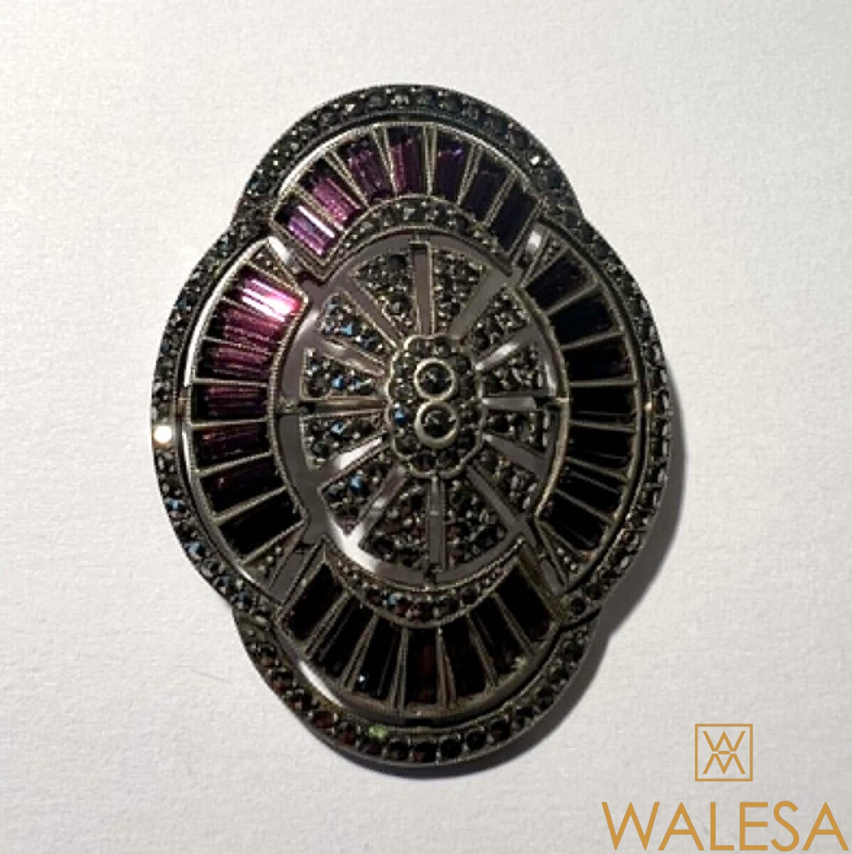 Broche Art-Deco en argent marcassites et barrettes cristal – Image 3