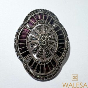 Broche Art-Deco en argent marcassites et barrettes cristal