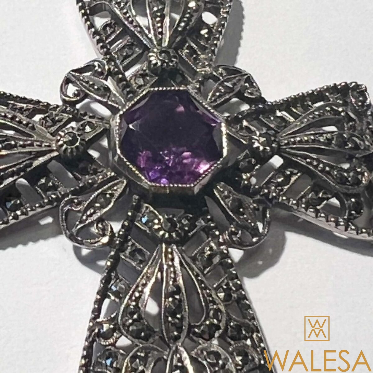 Pendentif Art Deco en argent 935 marcassites et améthyste – Image 2