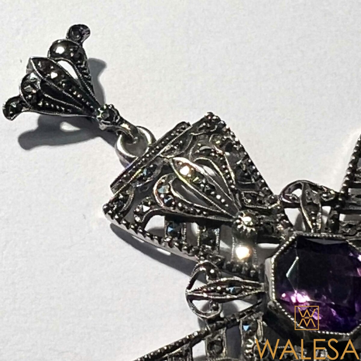 Pendentif Art Deco en argent 935 marcassites et améthyste – Image 7