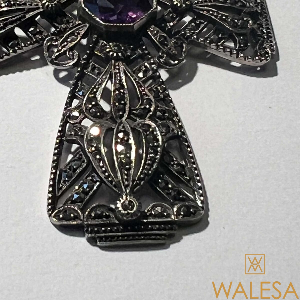 Pendentif Art Deco en argent 935 marcassites et améthyste – Image 3