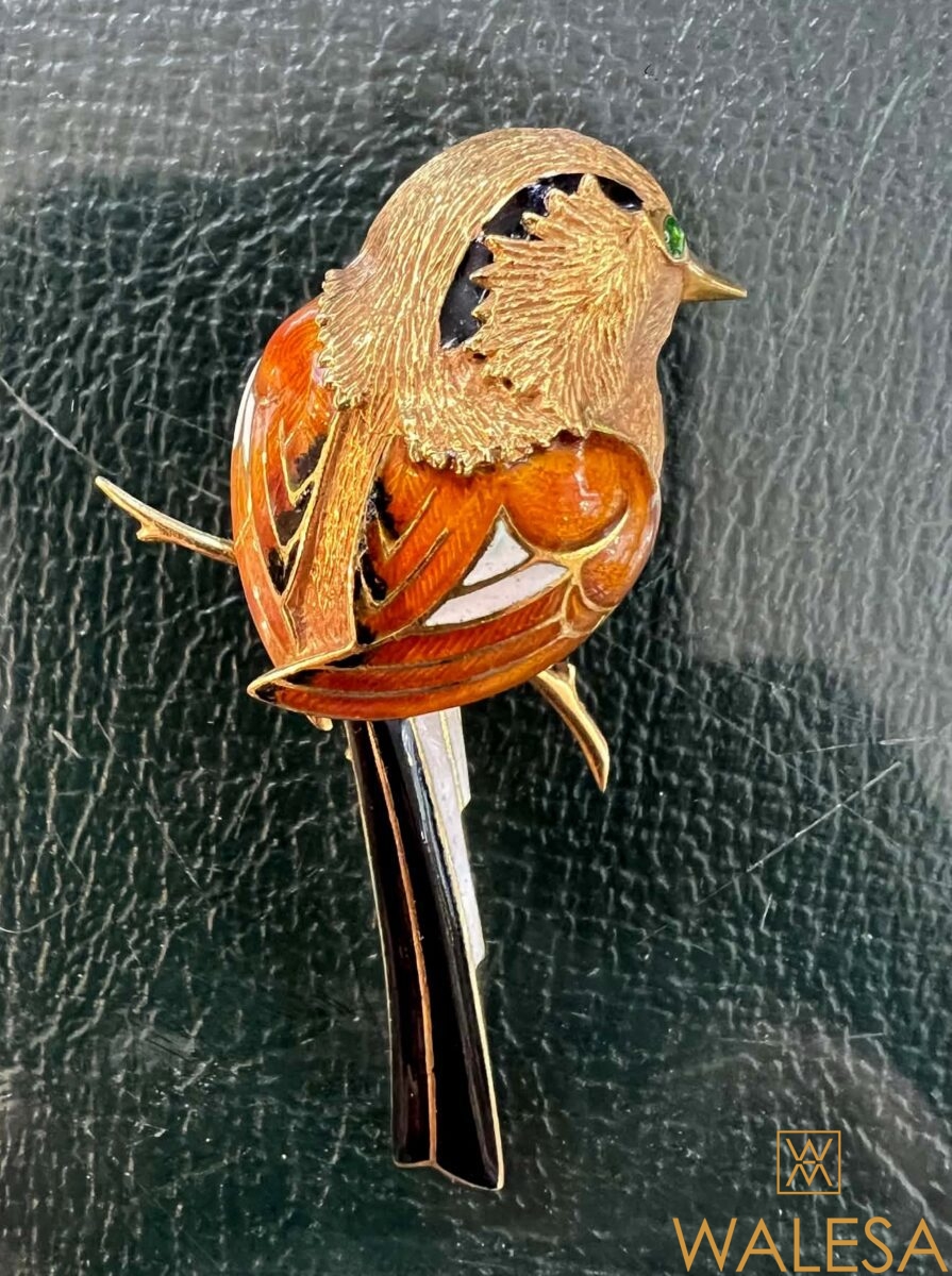 Broche oiseau or 18k et émaux – Image 4