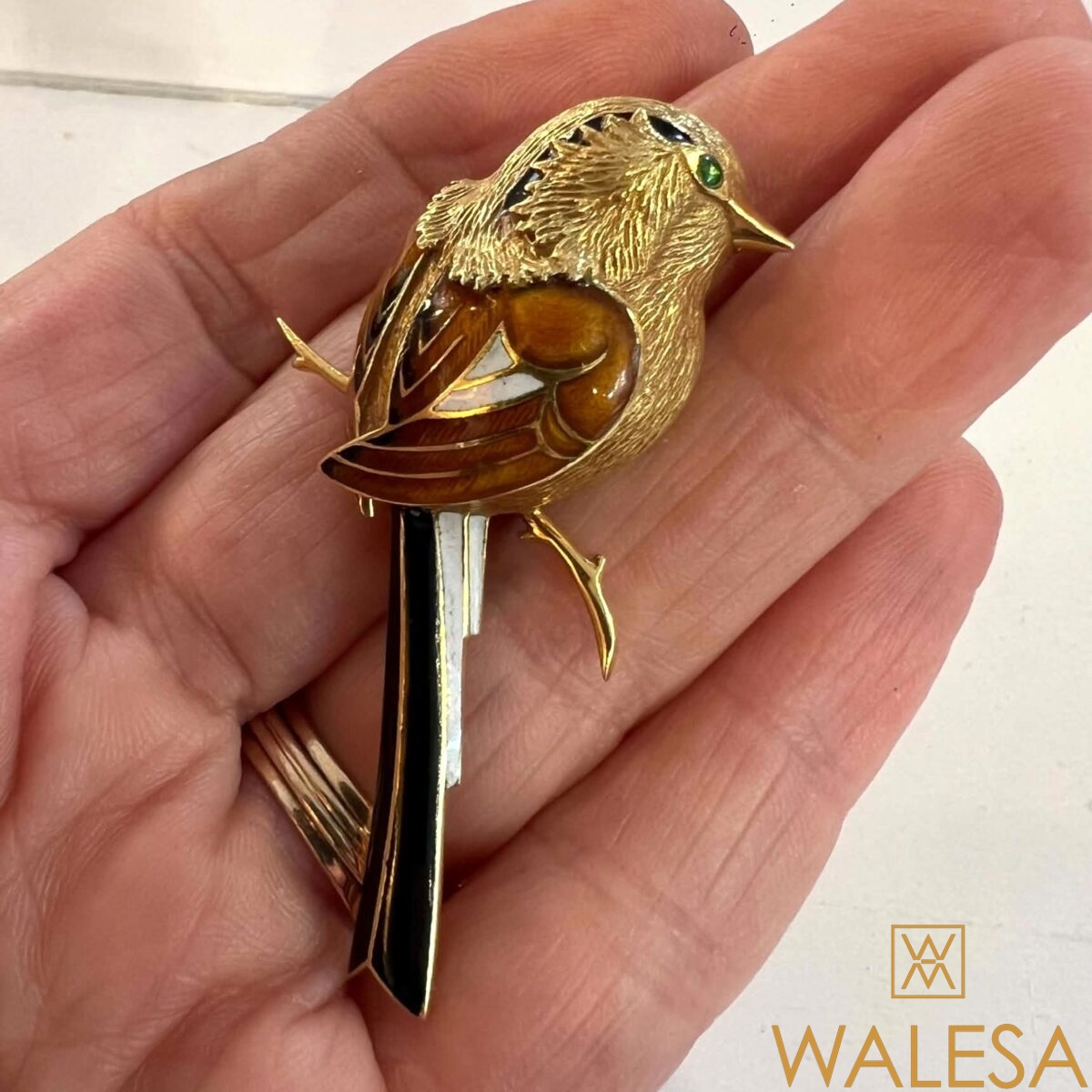 Broche oiseau or 18k et émaux – Image 5