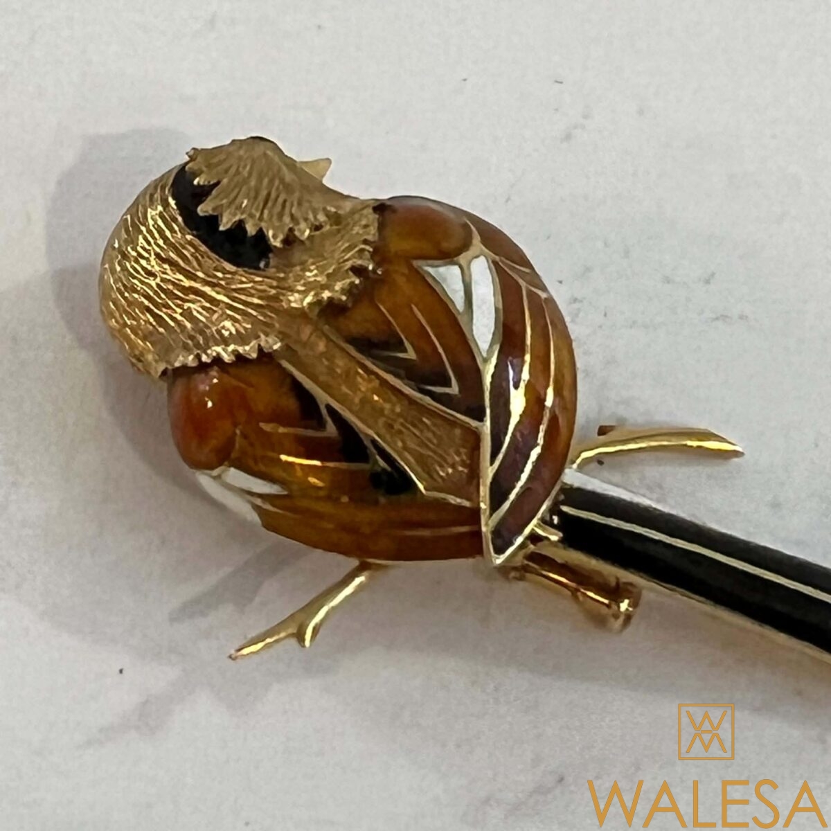 Broche oiseau or 18k et émaux – Image 6