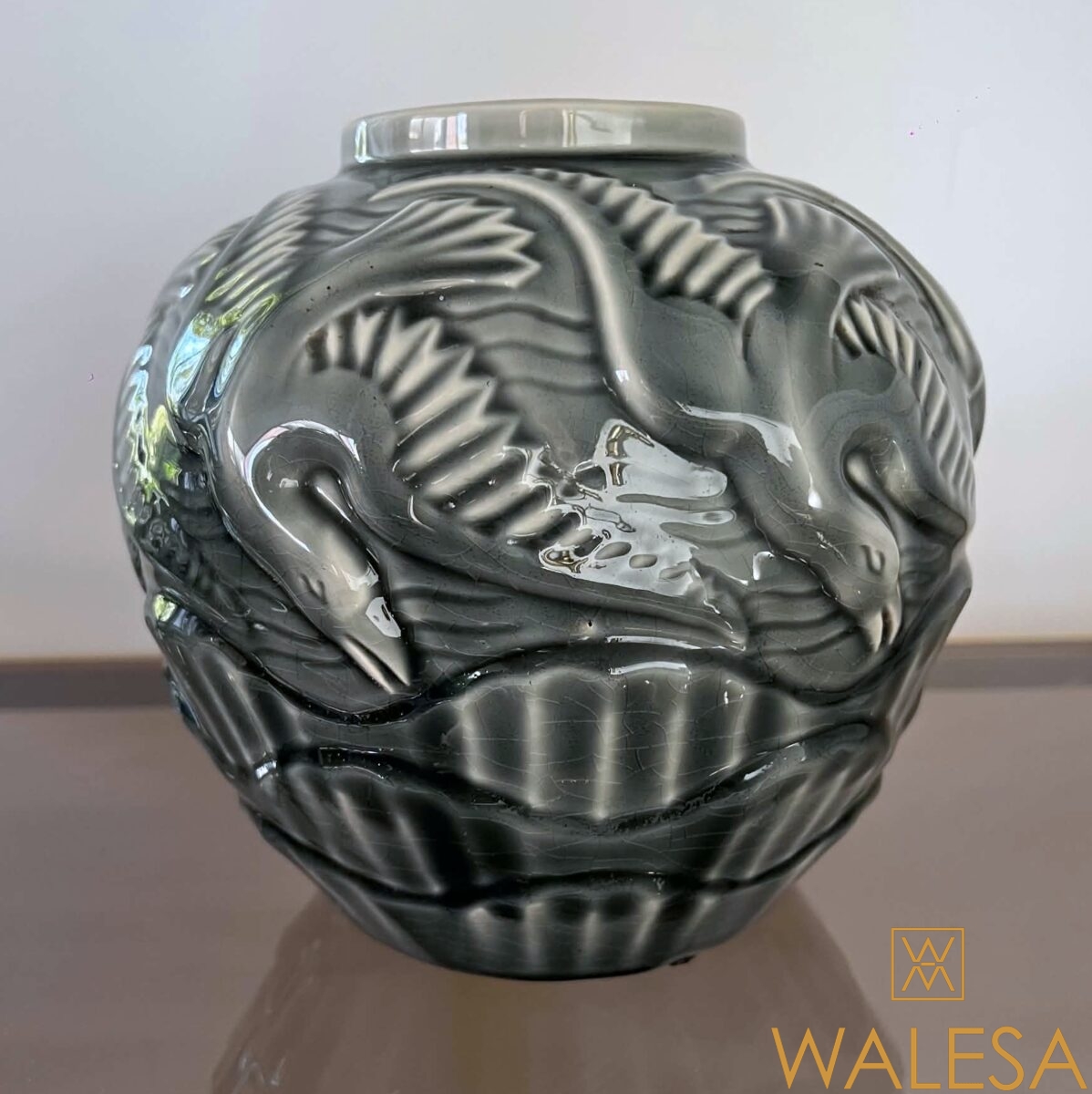 Charles CATTEAU Boch Frères KERAMIS vase Art Deco en céramique décor “Aux mouettes” – Image 2