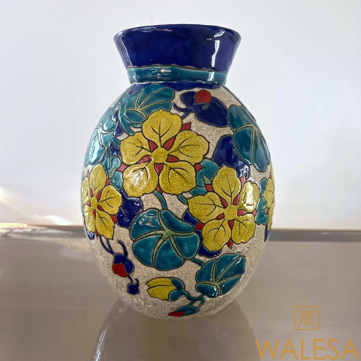 Charles CATTEAU Keramis Boch Frères La Louvière vase Art Deco décor floral