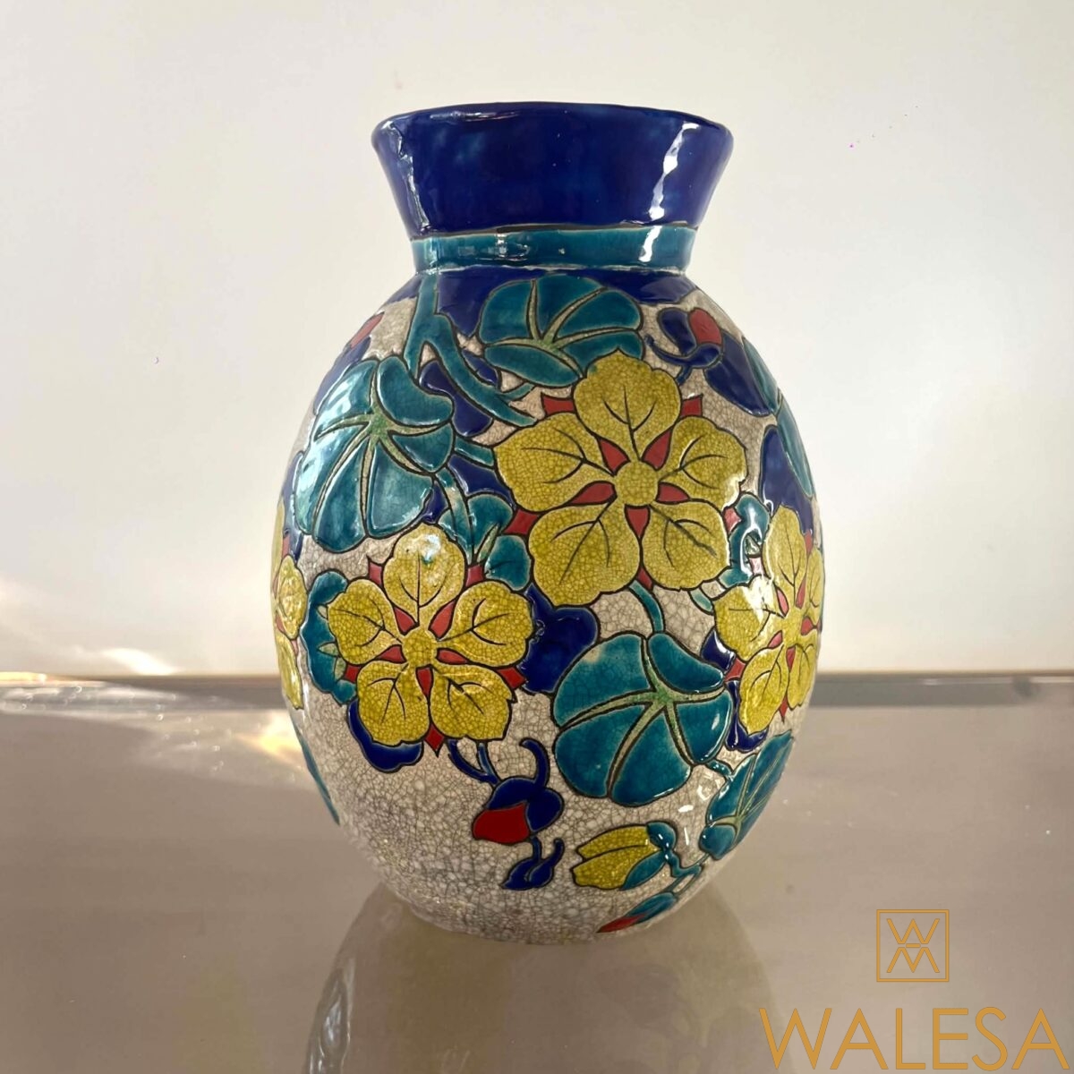 Charles CATTEAU Keramis Boch Frères La Louvière vase Art Deco décor floral – Image 2