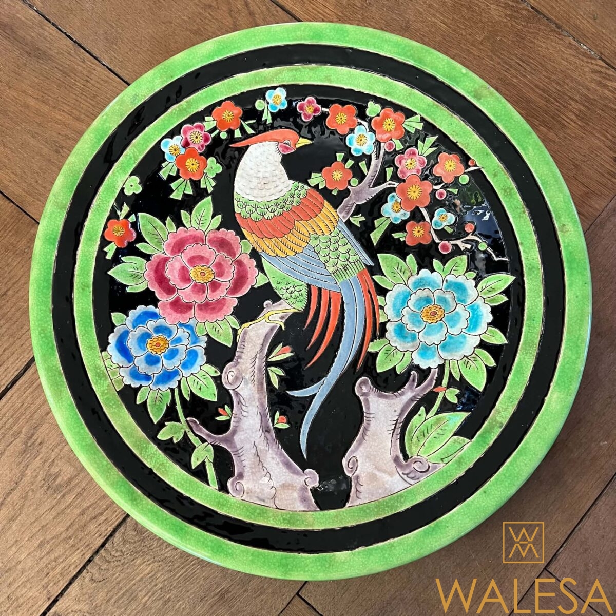 KERAMIS grand plat Art Deco à décor d’émaux cloisonnés